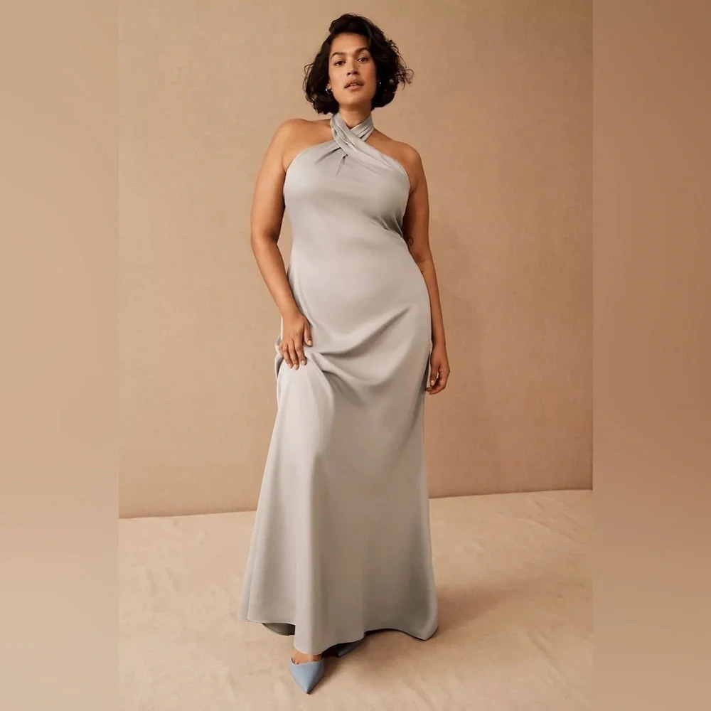 NWT Anthropologie BHLDN Ruby Satin Charmeuse Dress hatter backless maxi grey 8